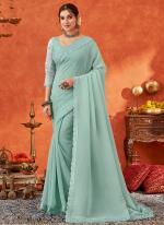 Chiffon Sky Blue Party Wear Embroidery Work Saree